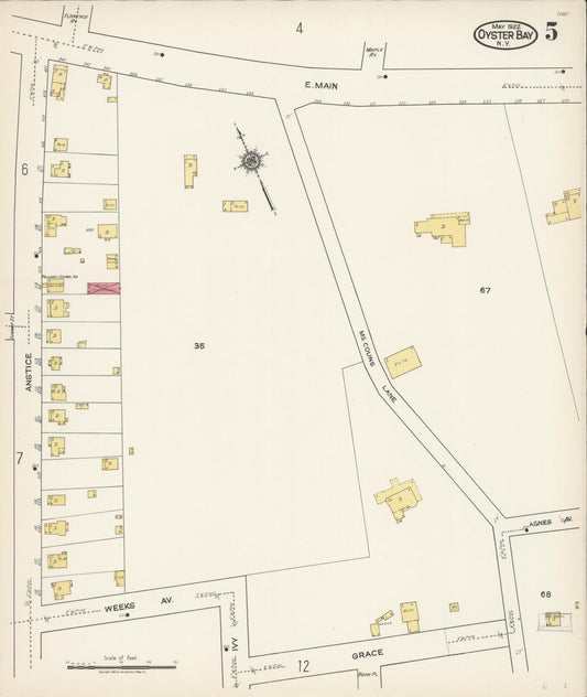Sanborn Fire Insurance Map from Oyster Bay, Nassau County, New York (1922), Sheet #0005 - Historic Sanborn Fire Insurance Map Print, vintage old map wall art, antique decor, genealogy gift, New York New York map