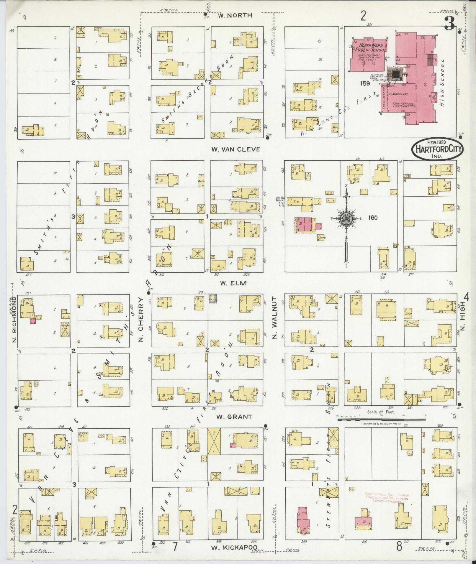 Sanborn Fire Insurance Map from Hartford City, Blackford County, Indiana (1920), Sheet #0003 - Complete Map Set gallery image, historic Sanborn map, vintage wall art, Indiana Indiana