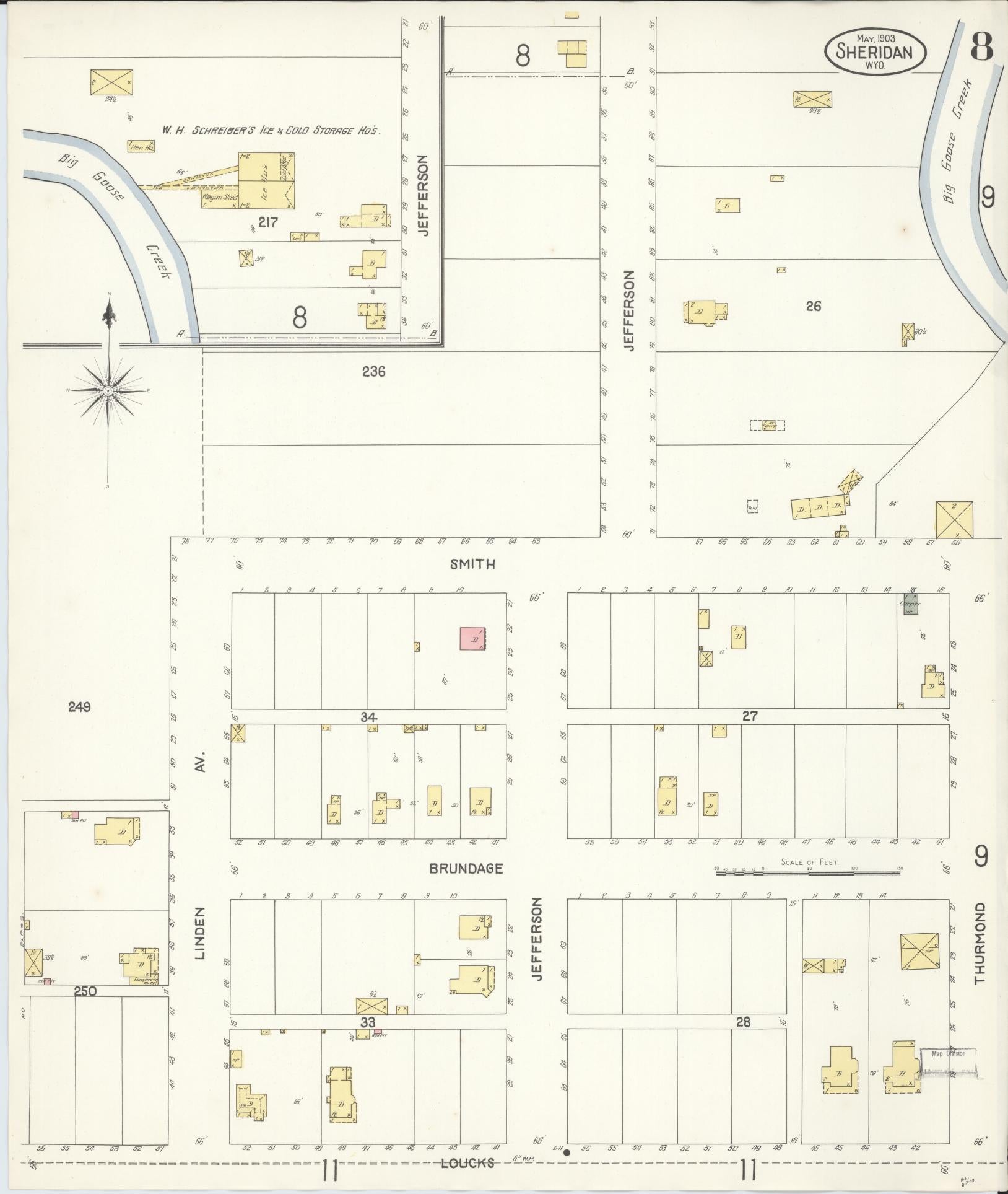 Sanborn Fire Insurance Map from Sheridan, Sheridan County, Wyoming (1903), Sheet #0008 - Complete Map Set gallery image, historic Sanborn map, vintage wall art, Wyoming Wyoming