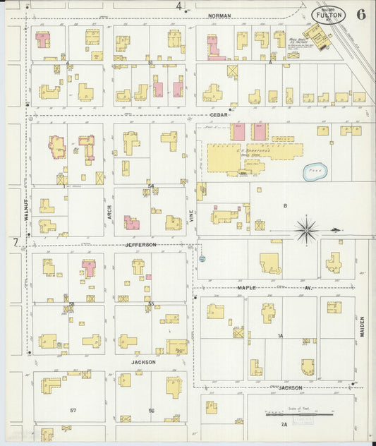 Sanborn Fire Insurance Map from Fulton, Fulton County, Kentucky (1899), Sheet #0006 - Historic Sanborn Fire Insurance Map Print, vintage old map wall art, antique decor, genealogy gift, Tennessee Tennessee map