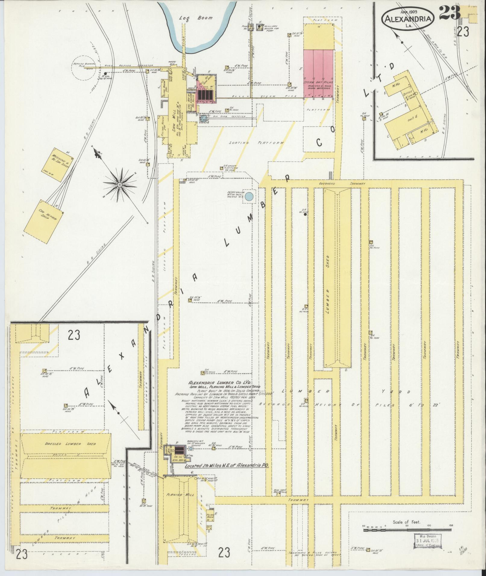 Sanborn Fire Insurance Map from Alexandria, Rapides Parish, Louisiana (1909), Sheet #0023 - Complete Map Set gallery image, historic Sanborn map, vintage wall art, Louisiana Louisiana