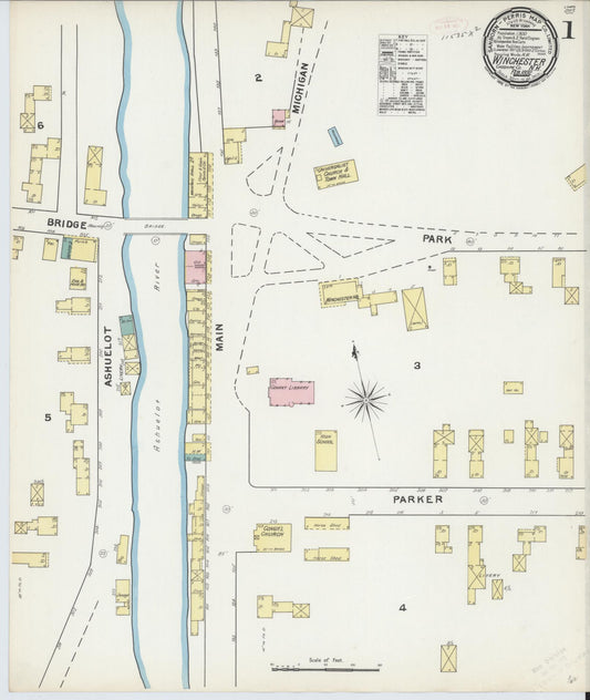 Sanborn Fire Insurance Map from Winchester, Cheshire County, New Hampshire (1892), Sheet #0001 - Historic Sanborn Fire Insurance Map Print, vintage old map wall art, antique decor, genealogy gift, New Hampshire New Hampshire map