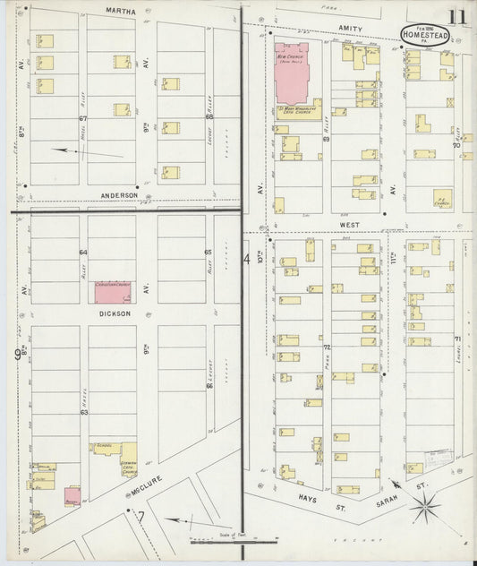 Sanborn Fire Insurance Map from Homestead, Allegheny County, Pennsylvania (1896), Sheet #0011 - Historic Sanborn Fire Insurance Map Print, vintage old map wall art, antique decor, genealogy gift, Pennsylvania Pennsylvania map