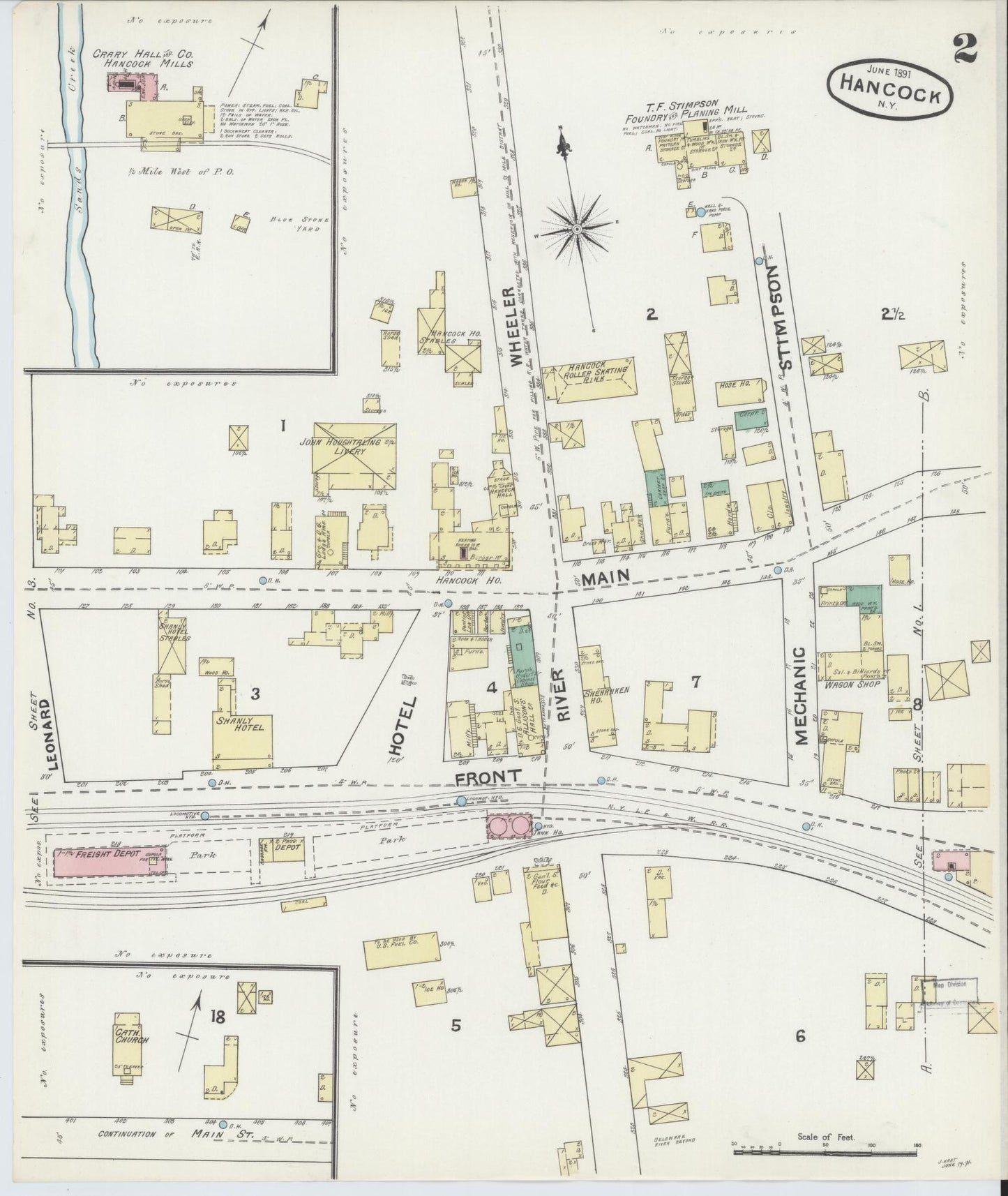 Sanborn Fire Insurance Map from Hancock, Delaware County, New York (1891), Sheet #0002 - Complete Map Set gallery image, historic Sanborn map, vintage wall art, Hancock Delaware