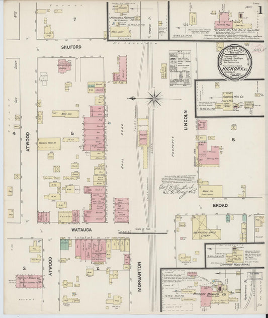 Sanborn Fire Insurance Map from Hickory, Catawba County, North Carolina (1890), Sheet #0001 - Complete Map Set gallery image, historic Sanborn map, vintage wall art, North Carolina North Carolina