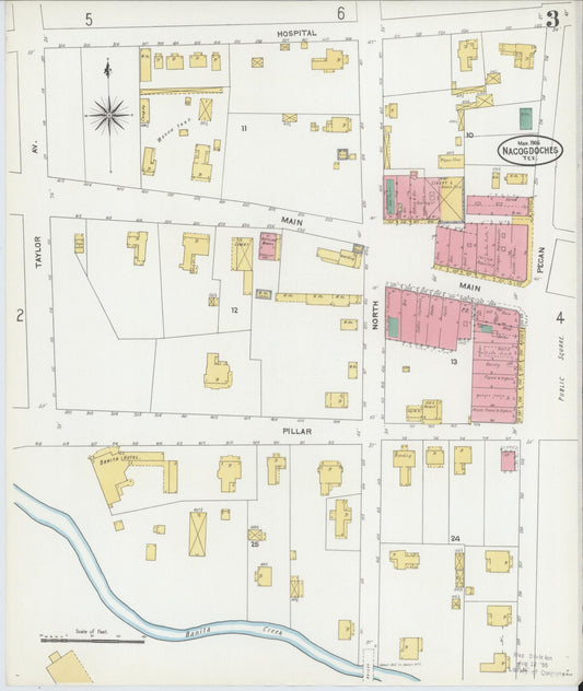 Sanborn Fire Insurance Map from Nacogdoches, Nacogdoches County, Texas (1906), Sheet #0003 - Historic Sanborn Fire Insurance Map Print, vintage old map wall art, antique decor, genealogy gift, Texas Texas map