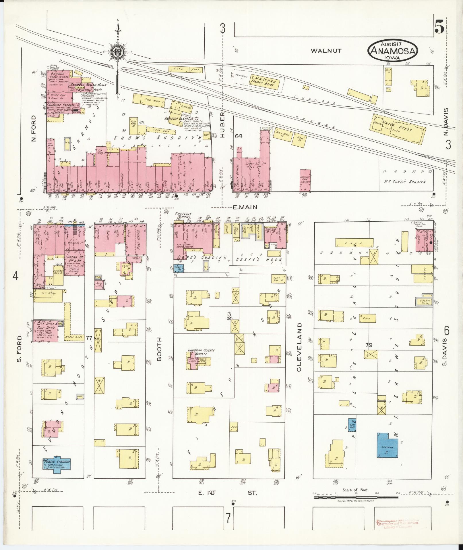Sanborn Fire Insurance Map from Anamosa, Jones County, Iowa (1917), Sheet #0005 - Historic Sanborn Fire Insurance Map Print