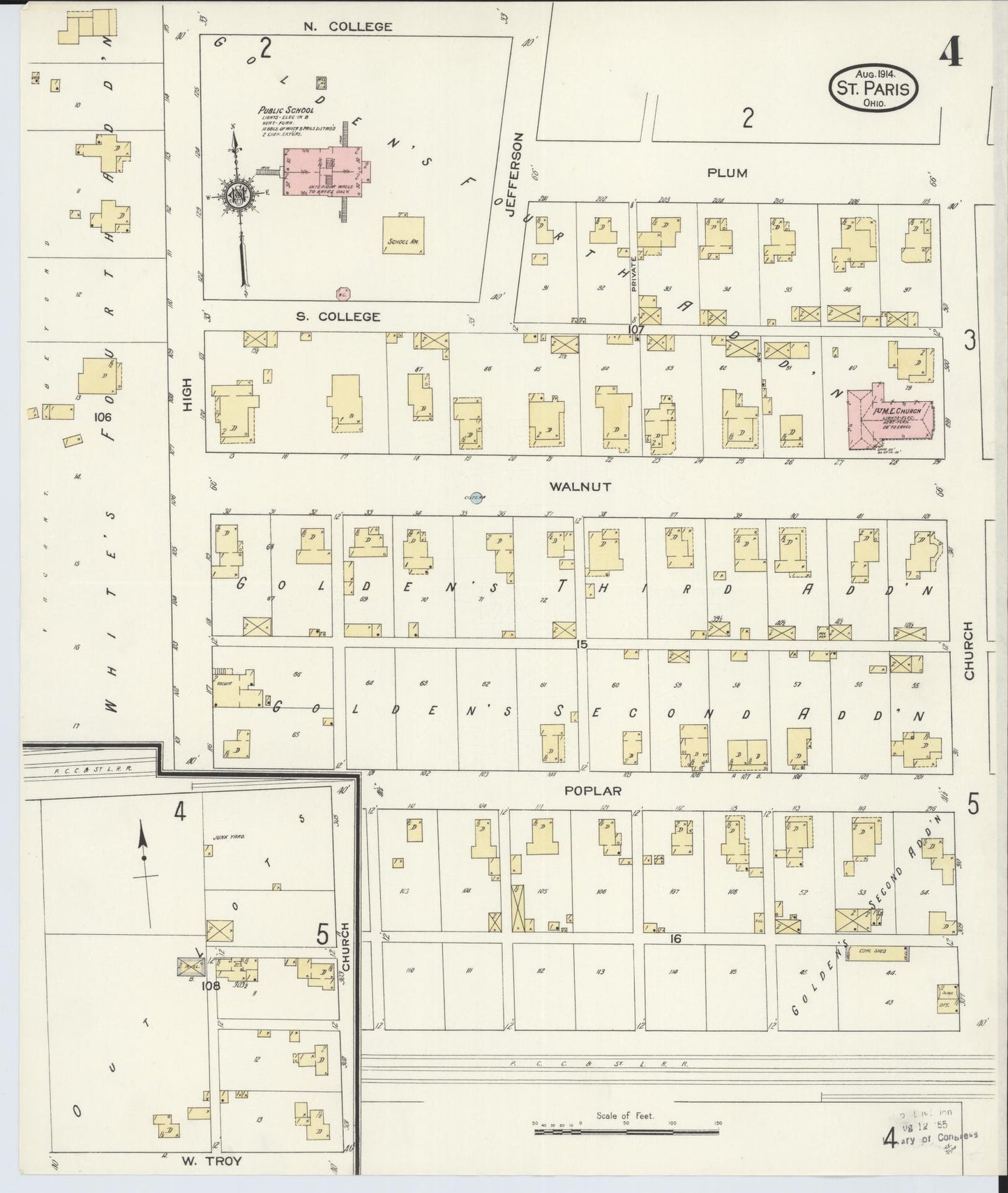Sanborn Fire Insurance Map from Saint Paris, Champaign County, Ohio (1914), Sheet #0004 - Complete Map Set gallery image, historic Sanborn map, vintage wall art, Ohio Ohio