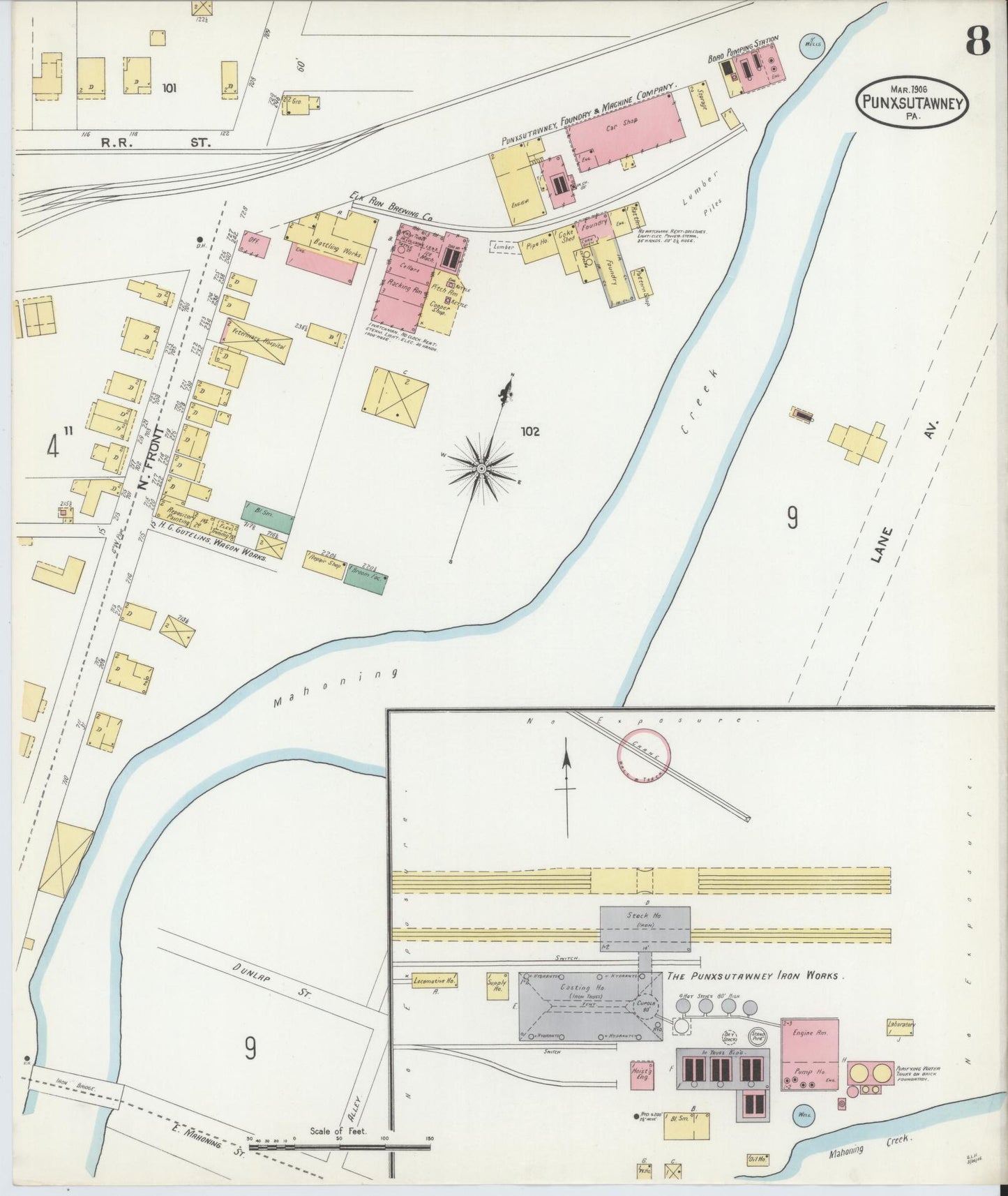 Sanborn Fire Insurance Map from Punxsutawney, Jefferson County, Pennsylvania (1906), Sheet #0008 - Historic Sanborn Fire Insurance Map Print, vintage old map wall art, antique decor, genealogy gift, Pennsylvania Pennsylvania map