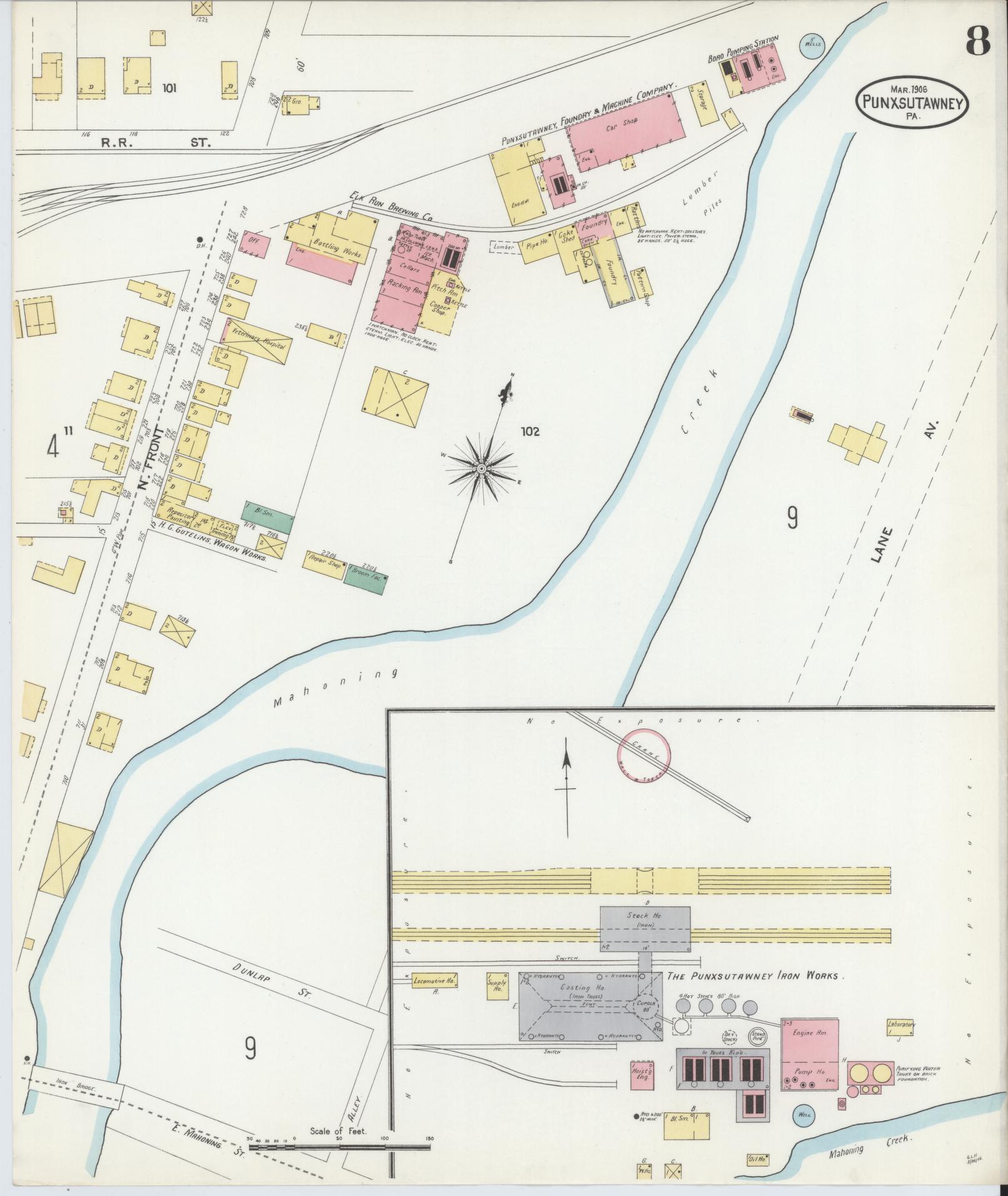 Sanborn Fire Insurance Map from Punxsutawney, Jefferson County, Pennsylvania (1906), Sheet #0008 - Historic Sanborn Fire Insurance Map Print, vintage old map wall art, antique decor, genealogy gift, Pennsylvania Pennsylvania map