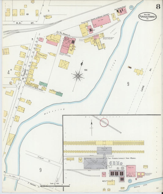 Sanborn Fire Insurance Map from Punxsutawney, Jefferson County, Pennsylvania (1906), Sheet #0008 - Historic Sanborn Fire Insurance Map Print, vintage old map wall art, antique decor, genealogy gift, Pennsylvania Pennsylvania map