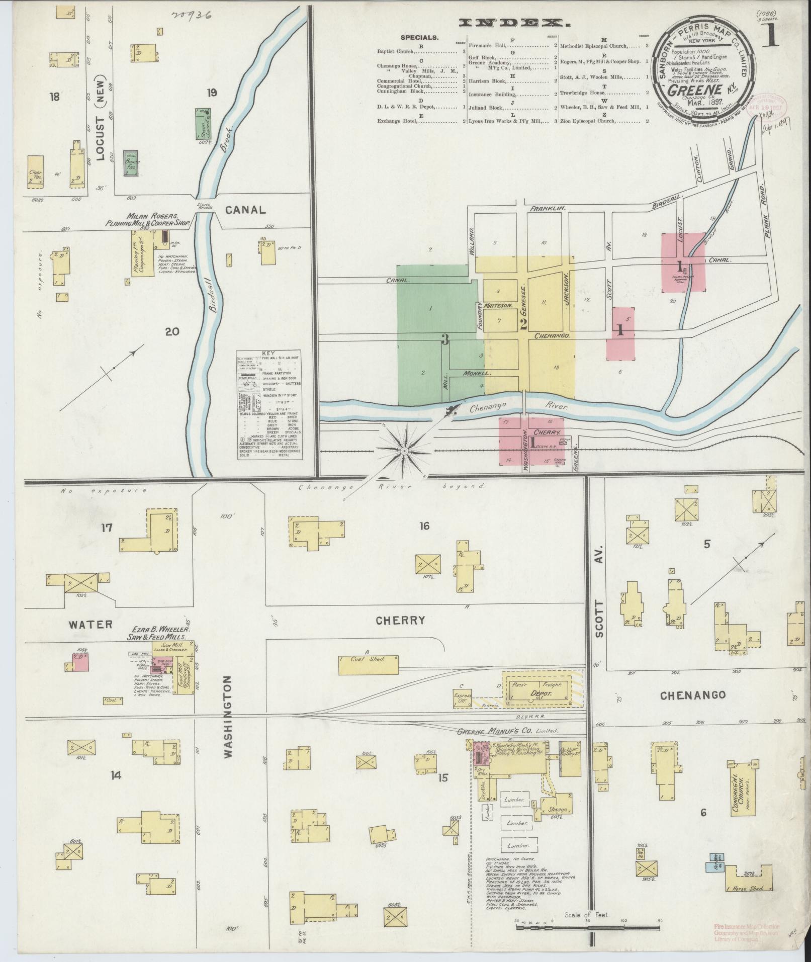 Sanborn Fire Insurance Map from Greene, Chenango County, New York (1897), Sheet #0001 - Complete Map Set gallery image, historic Sanborn map, vintage wall art, New York New York