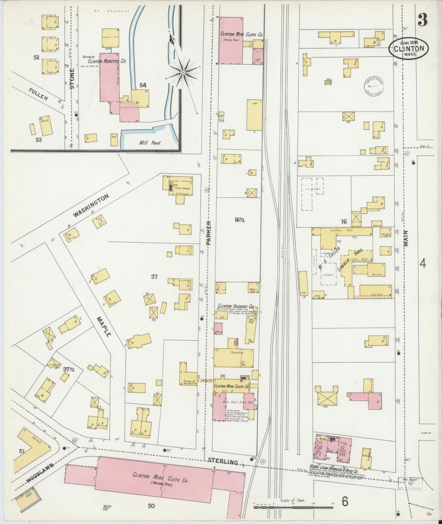 Sanborn Fire Insurance Map from Clinton, Worcester County, Massachusetts (1899), Sheet #0003 - Complete Map Set gallery image, historic Sanborn map, vintage wall art, Massachusetts Massachusetts