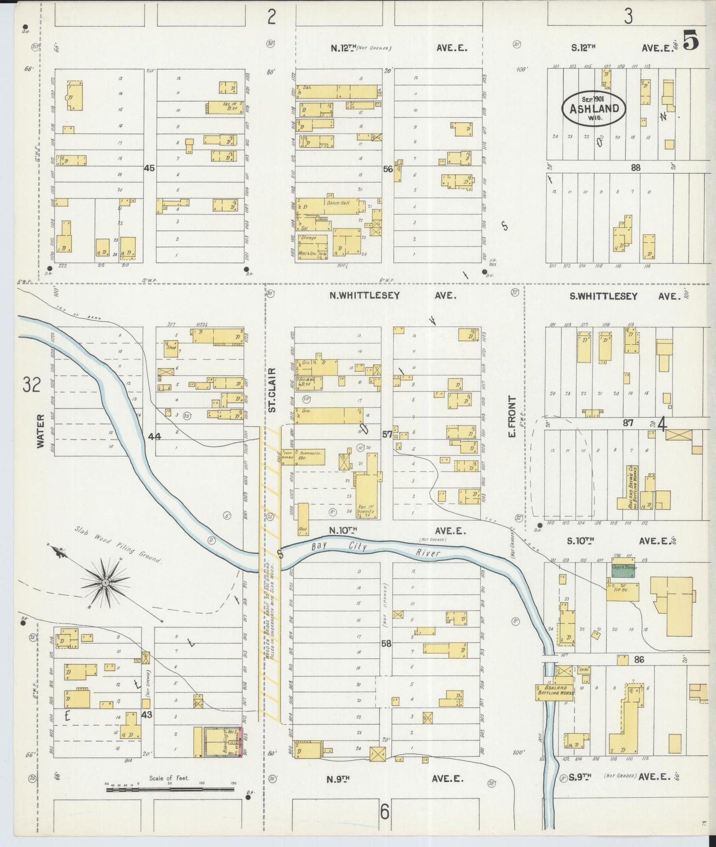 Sanborn Fire Insurance Map from Ashland, Ashland County, Wisconsin (1901), Sheet #0005 - Complete Map Set gallery image, historic Sanborn map, vintage wall art, Wisconsin Wisconsin