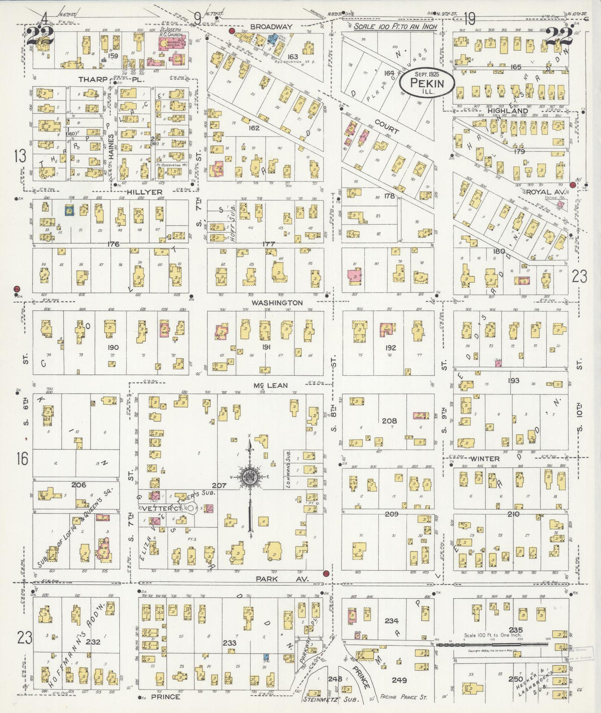 Sanborn Fire Insurance Map from Pekin, Tazewell County, Illinois (1925), Sheet #0022 - Complete Map Set gallery image, historic Sanborn map, vintage wall art, Illinois Illinois