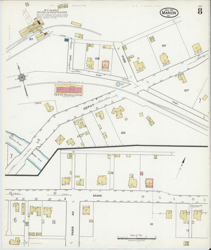 Sanborn Fire Insurance Map from Marion, Smyth County, Virginia (1921), Sheet #0008 - Complete Map Set gallery image, historic Sanborn map, vintage wall art, Virginia Virginia