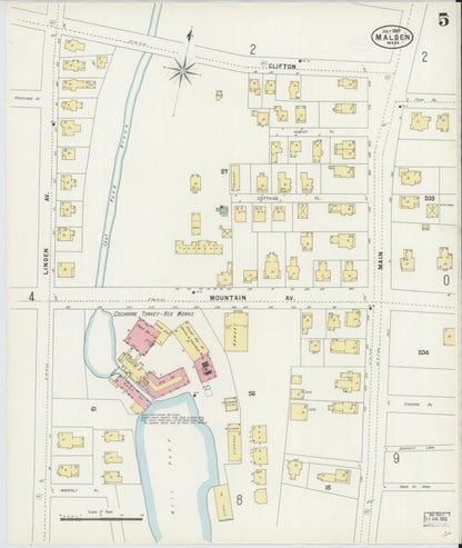 Sanborn Fire Insurance Map from Malden, Middlesex County, Massachusetts (1897), Sheet #0005 - Historic Sanborn Fire Insurance Map Print, vintage old map wall art, antique decor, genealogy gift, Massachusetts Massachusetts map