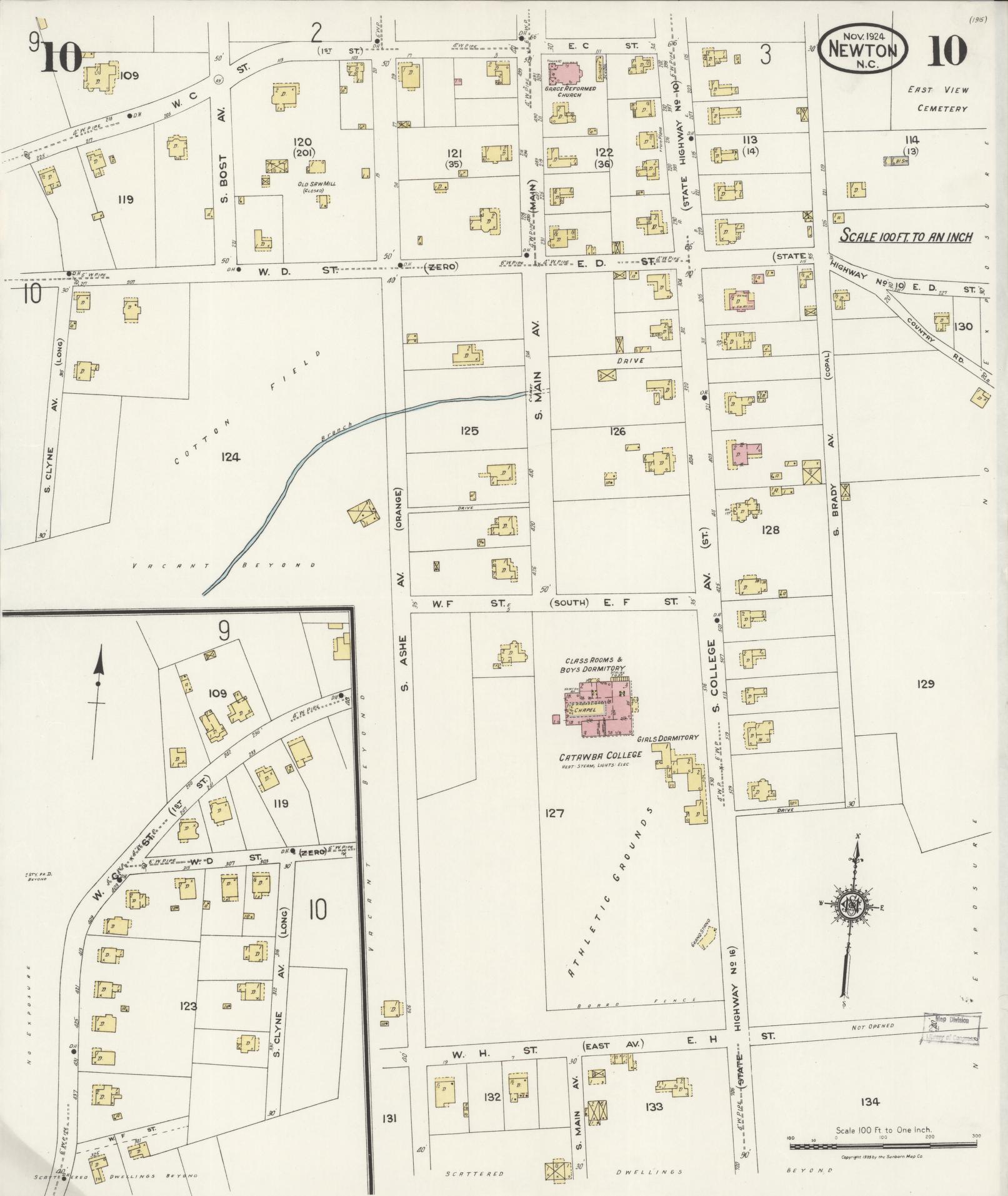 Sanborn Fire Insurance Map from Newton, Catawba County, North Carolina (1924), Sheet #0010 - Complete Map Set gallery image, historic Sanborn map, vintage wall art, North Carolina North Carolina