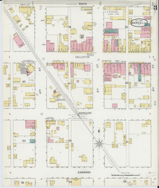 Sanborn Fire Insurance Map from Vandalia, Fayette County, Illinois (1893), Sheet #0003 - Historic Sanborn Fire Insurance Map Print, vintage old map wall art, antique decor, genealogy gift, Illinois Illinois map