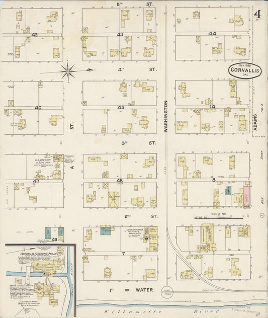 Sanborn Fire Insurance Map from Corvallis, Benton County, Oregon (1888), Sheet #0004 - Historic Sanborn Fire Insurance Map Print, vintage old map wall art, antique decor, genealogy gift, Oregon Oregon map