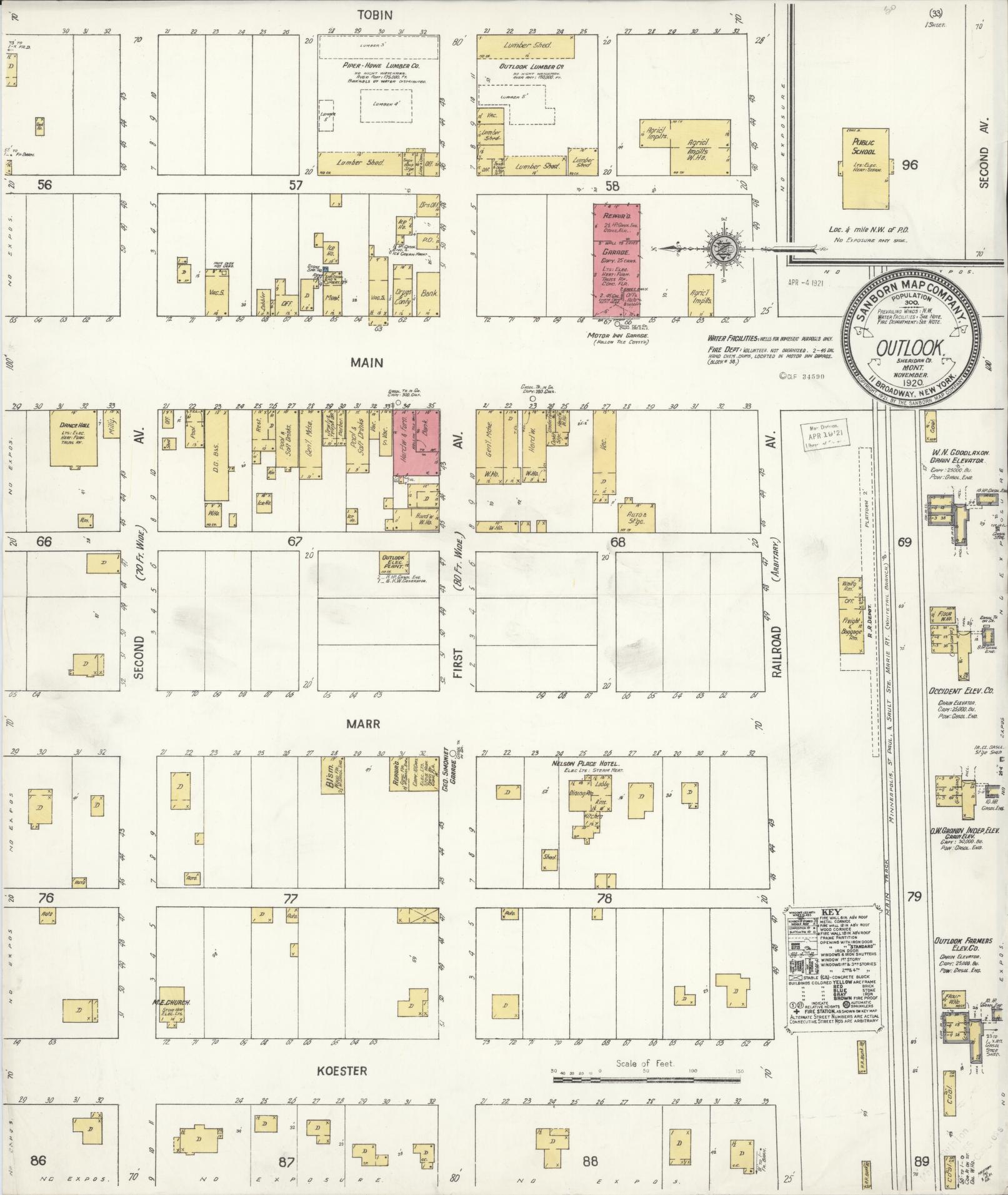 Sanborn Fire Insurance Map from Outlook, Sheridan County, Montana (1920), Sheet #0001 - Historic Sanborn Fire Insurance Map Print, vintage old map wall art, antique decor, genealogy gift, Montana Montana map