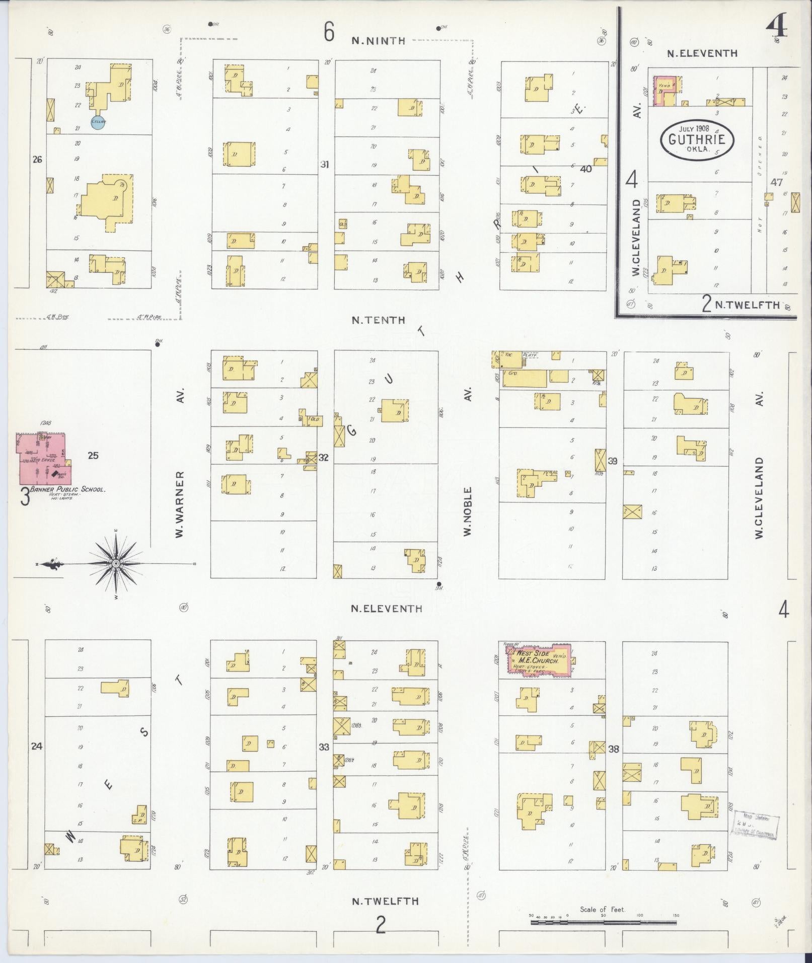 Sanborn Fire Insurance Map from Guthrie, Logan County, Oklahoma (1908), Sheet #0004 - Complete Map Set gallery image, historic Sanborn map, vintage wall art, Oklahoma Oklahoma