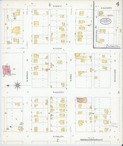 Sanborn Fire Insurance Map from Guthrie, Logan County, Oklahoma (1908), Sheet #0004 - Complete Map Set gallery image, historic Sanborn map, vintage wall art, Oklahoma Oklahoma