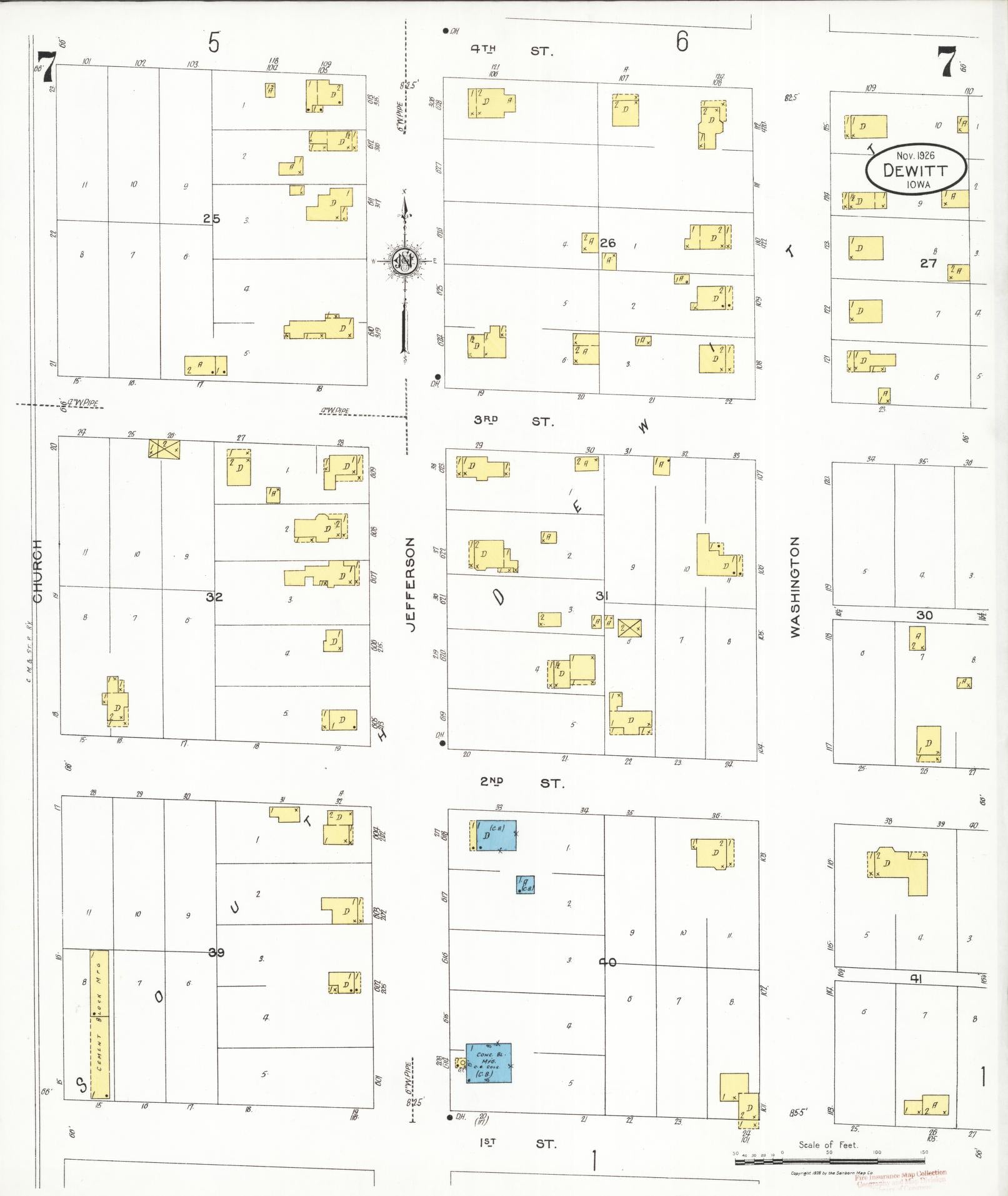 Sanborn Fire Insurance Map from De Witt, Clinton County, Iowa (1926), Sheet #0007 - Historic Sanborn Fire Insurance Map Print, vintage old map wall art