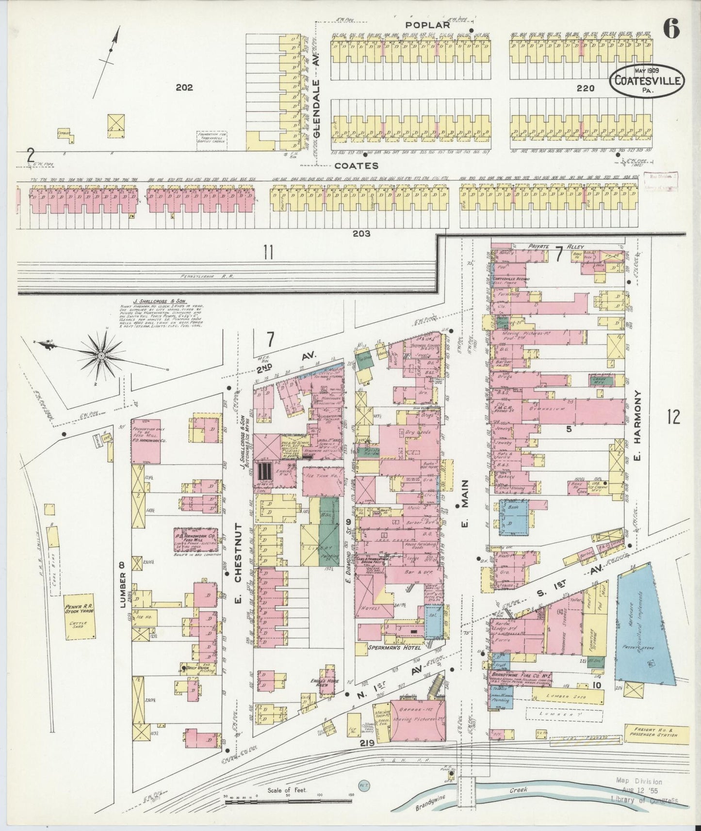 Sanborn Fire Insurance Map from Coatesville, Chester County, Pennsylvania (1909), Sheet #0006 - Historic Sanborn Fire Insurance Map Print, vintage old map wall art, antique decor, genealogy gift, Pennsylvania Pennsylvania map