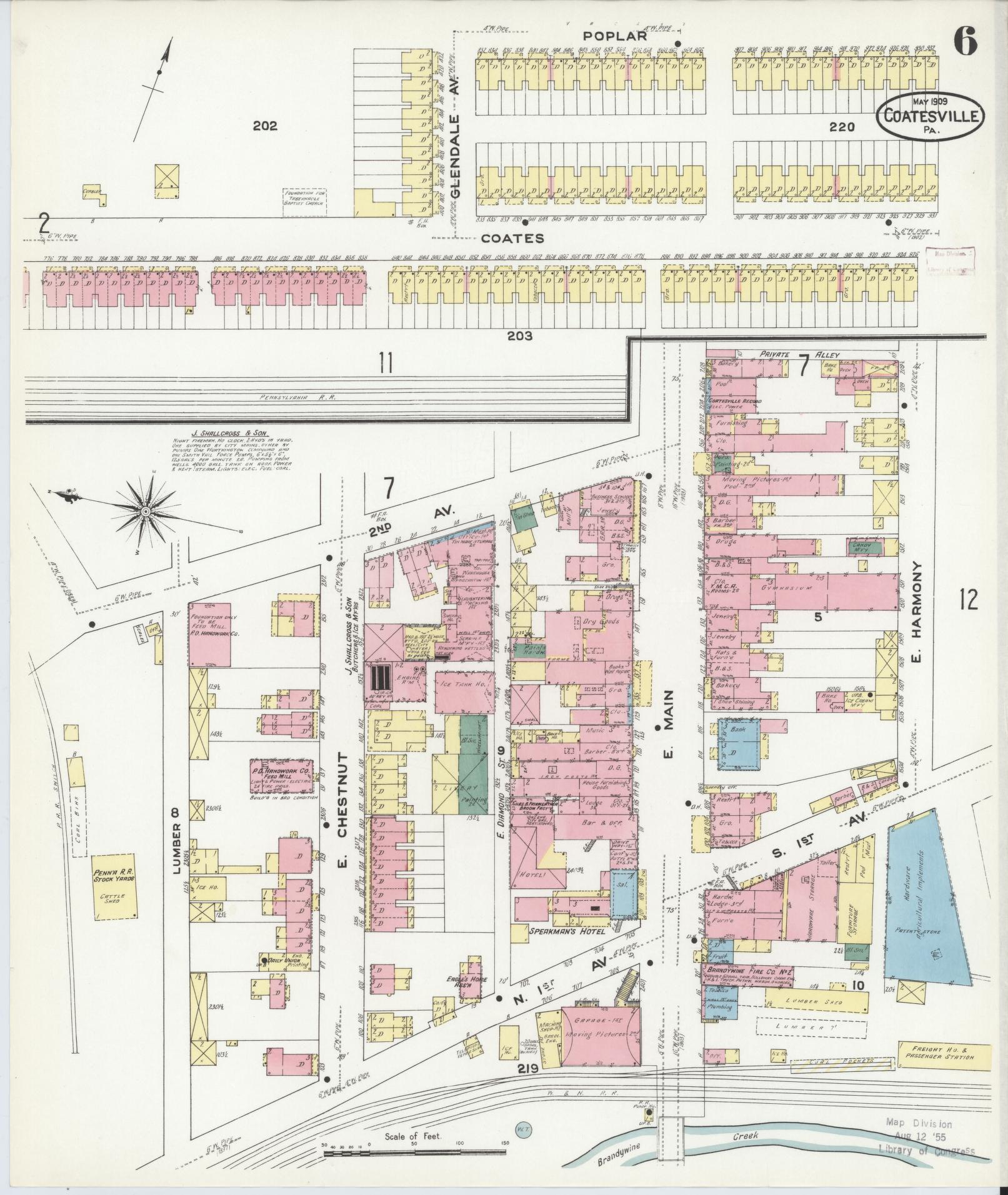 Sanborn Fire Insurance Map from Coatesville, Chester County, Pennsylvania (1909), Sheet #0006 - Historic Sanborn Fire Insurance Map Print, vintage old map wall art, antique decor, genealogy gift, Pennsylvania Pennsylvania map
