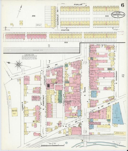 Sanborn Fire Insurance Map from Coatesville, Chester County, Pennsylvania (1909), Sheet #0006 - Historic Sanborn Fire Insurance Map Print, vintage old map wall art, antique decor, genealogy gift, Pennsylvania Pennsylvania map