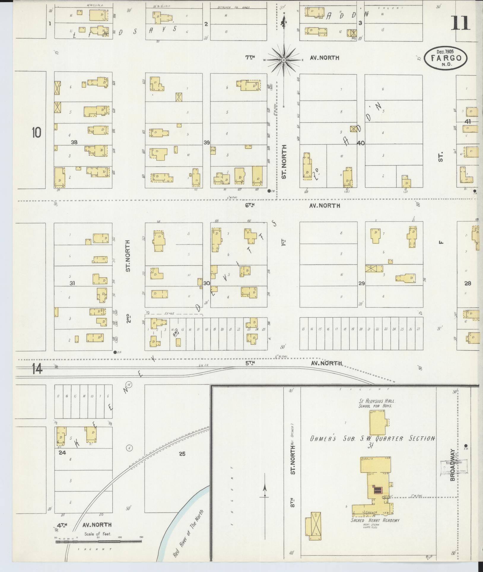 Sanborn Fire Insurance Map from Fargo, Cass County, North Dakota (1905), Sheet #0011 - Historic Sanborn Fire Insurance Map Print, vintage old map wall art, antique decor, genealogy gift, North Dakota North Dakota map