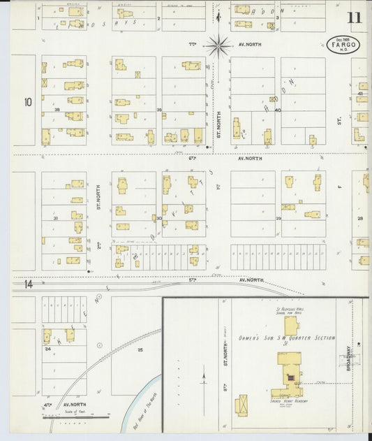 Sanborn Fire Insurance Map from Fargo, Cass County, North Dakota (1905), Sheet #0011 - Historic Sanborn Fire Insurance Map Print, vintage old map wall art, antique decor, genealogy gift, North Dakota North Dakota map