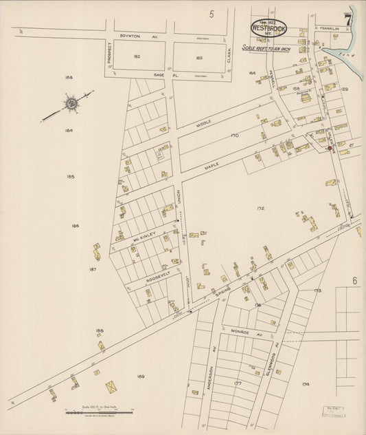 Sanborn Fire Insurance Map from Westbrook, Cumberland County, Maine (1922), Sheet #0007 - Historic Sanborn Fire Insurance Map Print, vintage old map wall art, antique decor, genealogy gift, Maine Maine map