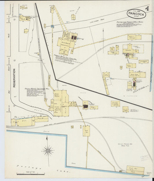 Sanborn Fire Insurance Map from Houghton, Houghton County, Michigan (1888), Sheet #0004 - Historic Sanborn Fire Insurance Map Print, vintage old map wall art, antique decor, genealogy gift, Michigan Michigan map