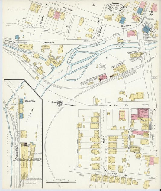 Sanborn Fire Insurance Map from Slatington, Lehigh County, Pennsylvania (1913), Sheet #0002 - Historic Sanborn Fire Insurance Map Print, vintage old map wall art, antique decor, genealogy gift, Pennsylvania Pennsylvania map