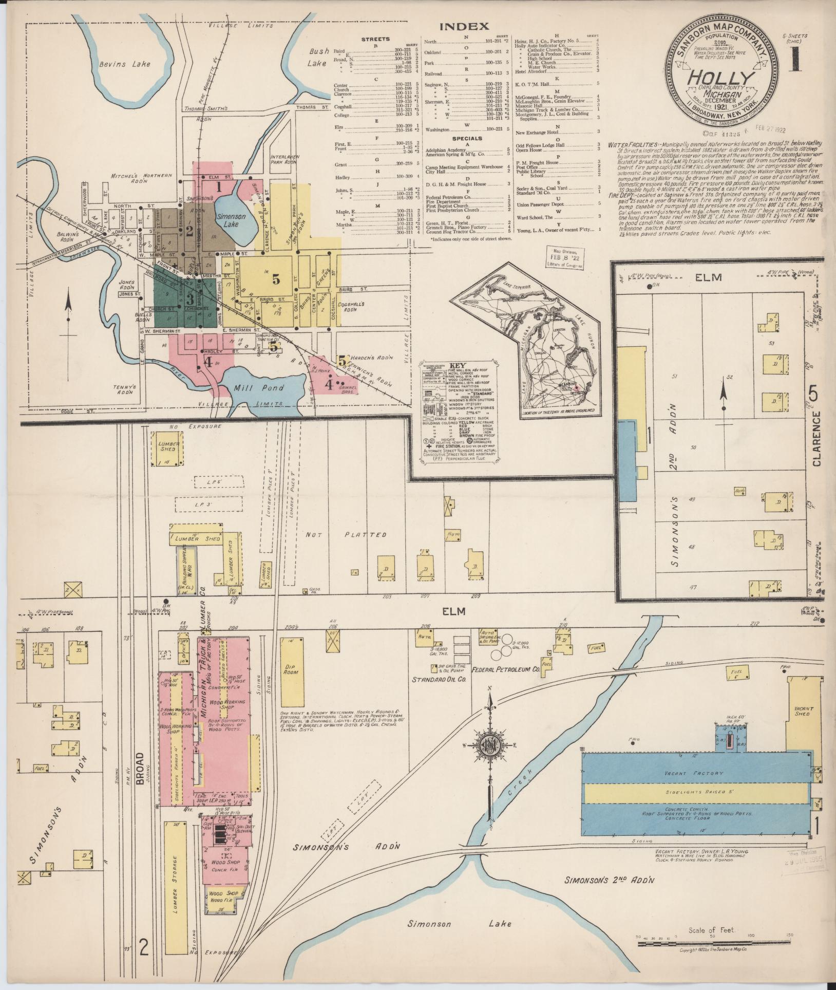 Sanborn Fire Insurance Map from Holly, Oakland County, Michigan (1921), Sheet #0001 - Historic Sanborn Fire Insurance Map Print, vintage old map wall art, antique decor, genealogy gift, Michigan Michigan map