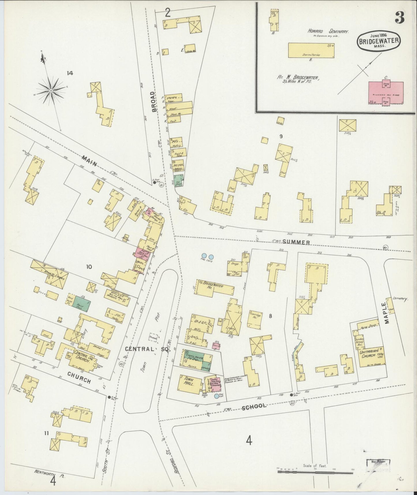 Sanborn Fire Insurance Map from Bridgewater, Plymouth County, Massachusetts (1896), Sheet #0003 - Complete Map Set gallery image, historic Sanborn map, vintage wall art, Massachusetts Massachusetts