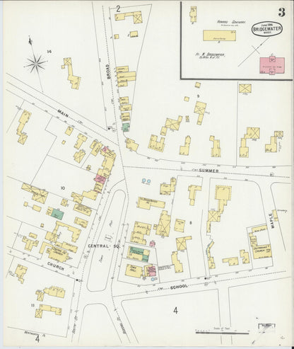 Sanborn Fire Insurance Map from Bridgewater, Plymouth County, Massachusetts (1896), Sheet #0003 - Complete Map Set gallery image, historic Sanborn map, vintage wall art, Massachusetts Massachusetts