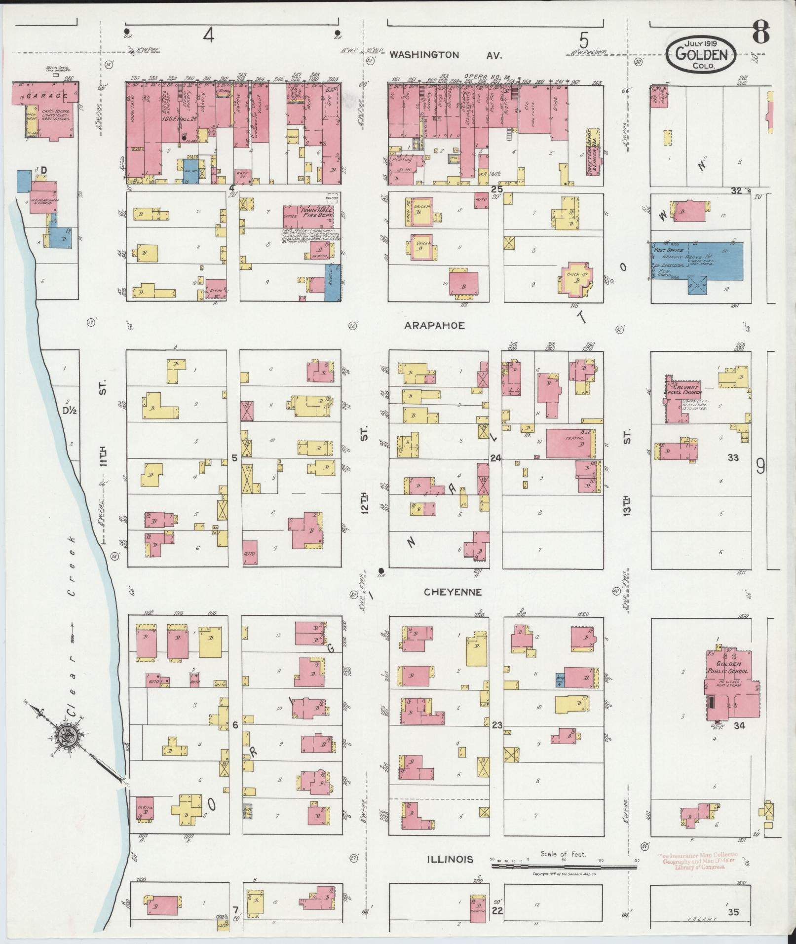 Sanborn Fire Insurance Map from Golden, Jefferson County, Colorado (1919), Sheet #0008 - Historic Sanborn Fire Insurance Map Print, vintage old map wall art, antique decor, genealogy gift, Colorado Colorado map