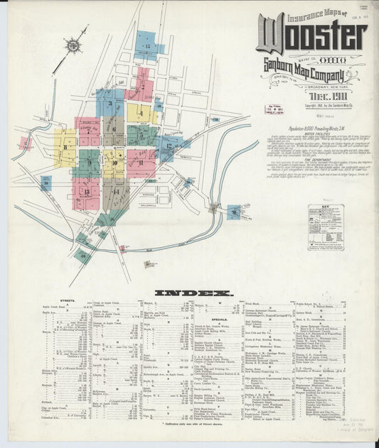 Sanborn Fire Insurance Map from Wooster, Wayne County, Ohio (1911), Sheet #0001 - Complete Map Set gallery image, historic Sanborn map, vintage wall art, Ohio Ohio