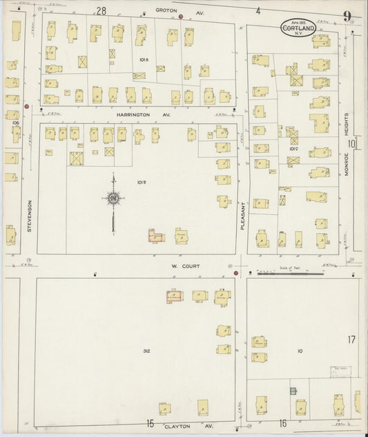 Sanborn Fire Insurance Map from Cortland, Cortland County, New York (1915), Sheet #0009 - Historic Sanborn Fire Insurance Map Print, vintage old map wall art, antique decor, genealogy gift, New York New York map