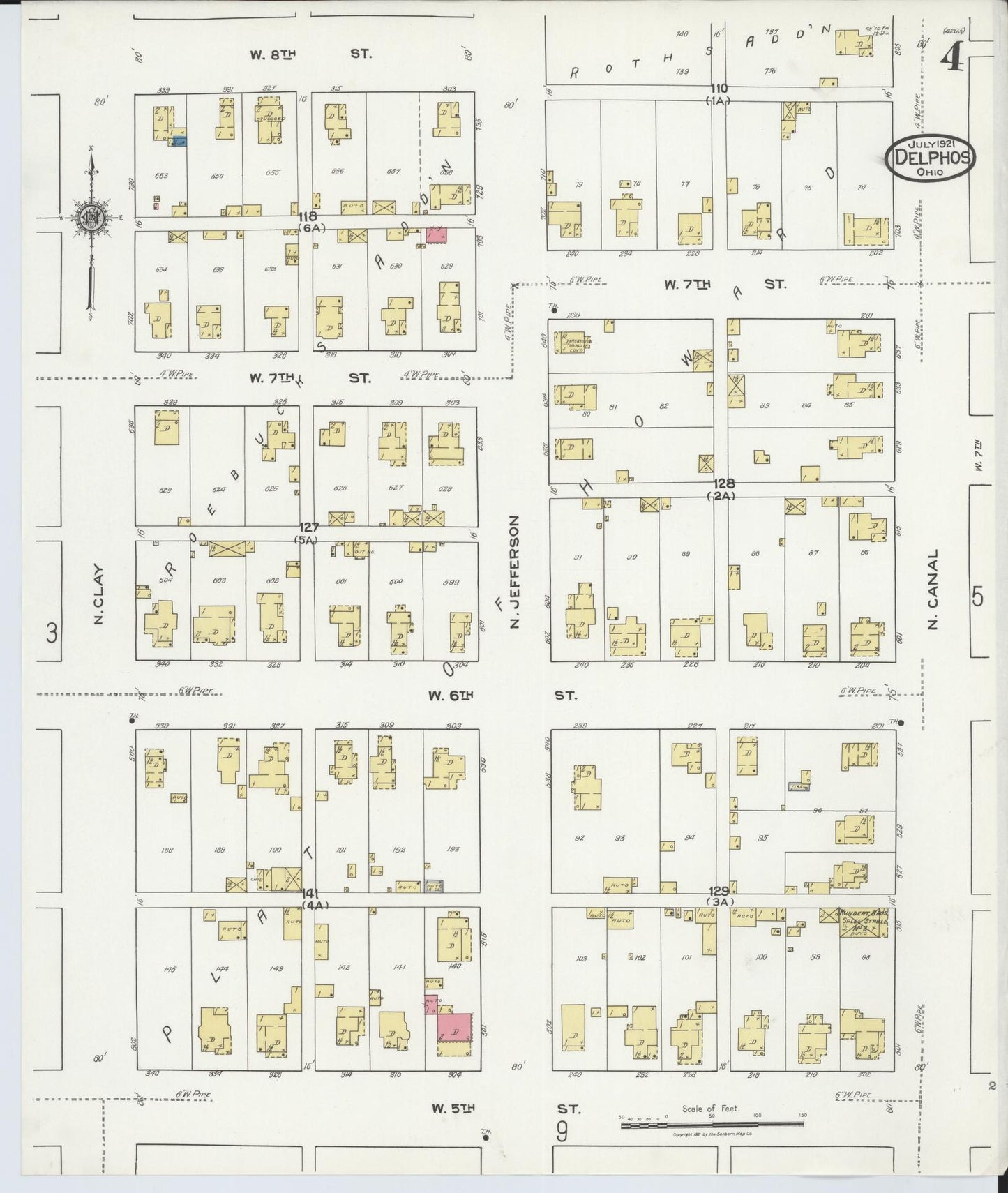 Sanborn Fire Insurance Map from Delphos, Van Wert And Allen Counties, Ohio (1921), Sheet #0004 - Historic Sanborn Fire Insurance Map Print, vintage old map wall art, antique decor, genealogy gift, Ohio Ohio map