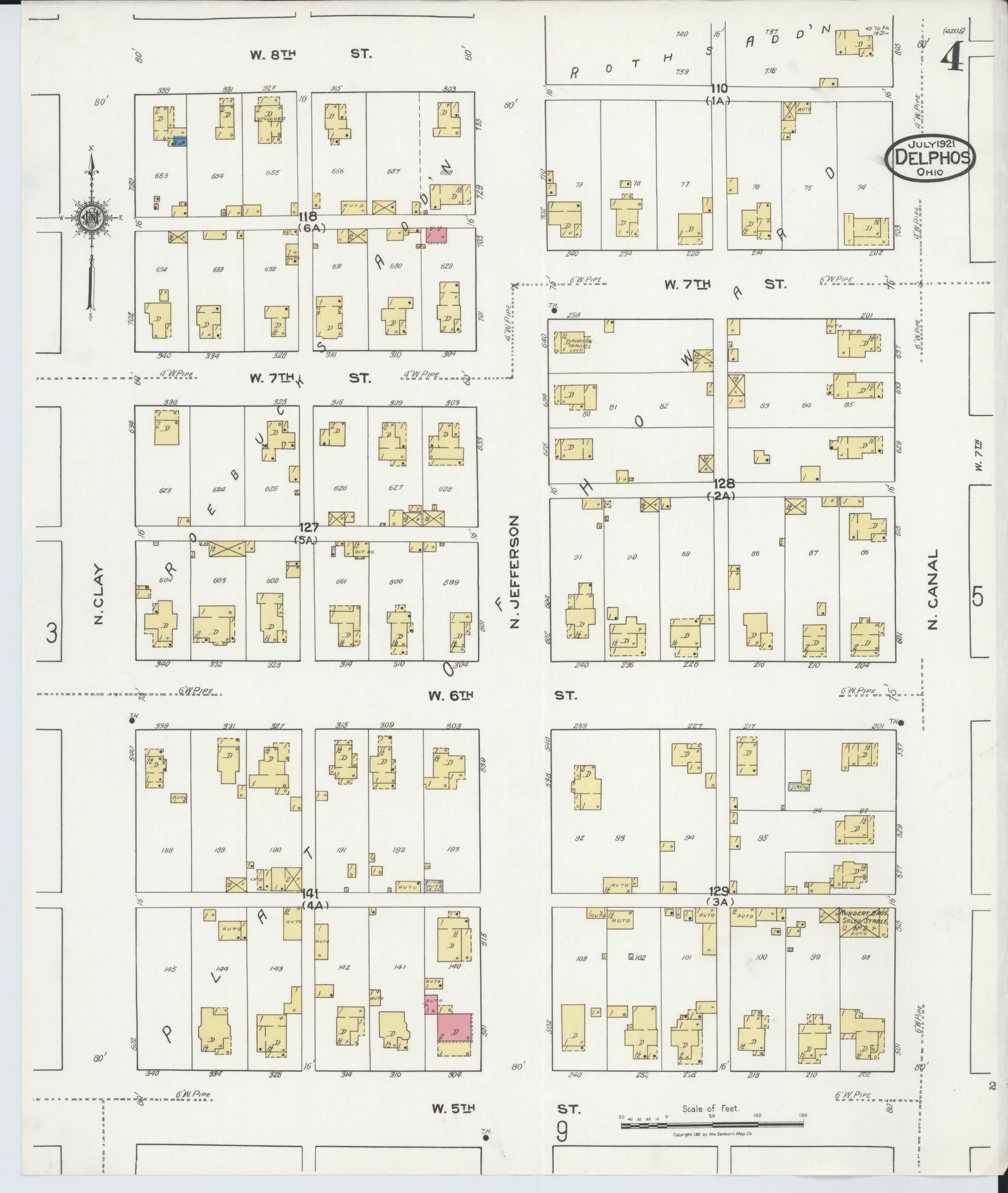 Sanborn Fire Insurance Map from Delphos, Van Wert And Allen Counties, Ohio (1921), Sheet #0004 - Historic Sanborn Fire Insurance Map Print, vintage old map wall art, antique decor, genealogy gift, Ohio Ohio map