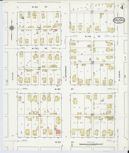Sanborn Fire Insurance Map from Delphos, Van Wert And Allen Counties, Ohio (1921), Sheet #0004 - Historic Sanborn Fire Insurance Map Print, vintage old map wall art, antique decor, genealogy gift, Ohio Ohio map