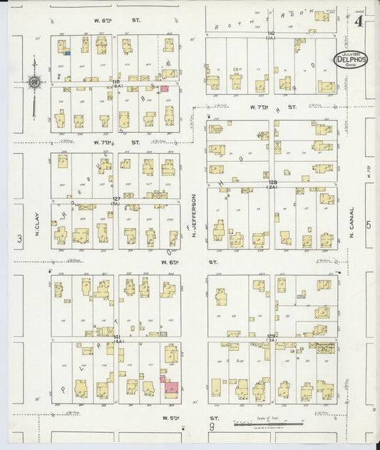 Sanborn Fire Insurance Map from Delphos, Van Wert And Allen Counties, Ohio (1921), Sheet #0004 - Historic Sanborn Fire Insurance Map Print, vintage old map wall art, antique decor, genealogy gift, Ohio Ohio map