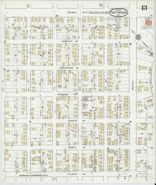 Sanborn Fire Insurance Map from Port Arthur, Jefferson County, Texas (1918), Sheet #0013 - Historic Sanborn Fire Insurance Map Print, vintage old map wall art, antique decor, genealogy gift, Texas Texas map