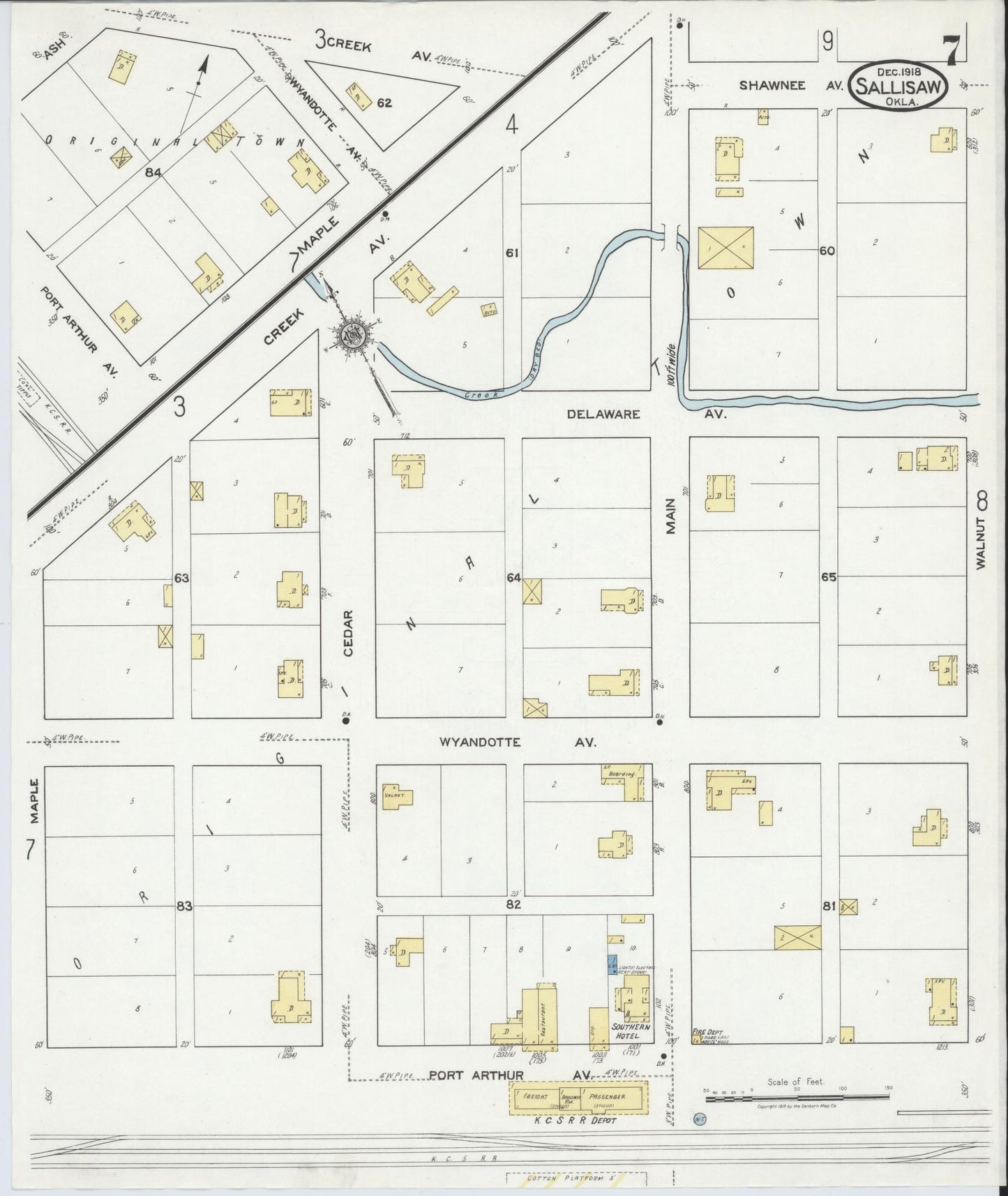 Sanborn Fire Insurance Map from Sallisaw, Sequoyah County, Oklahoma (1918), Sheet #0007 - Complete Map Set gallery image, historic Sanborn map, vintage wall art, Oklahoma Oklahoma