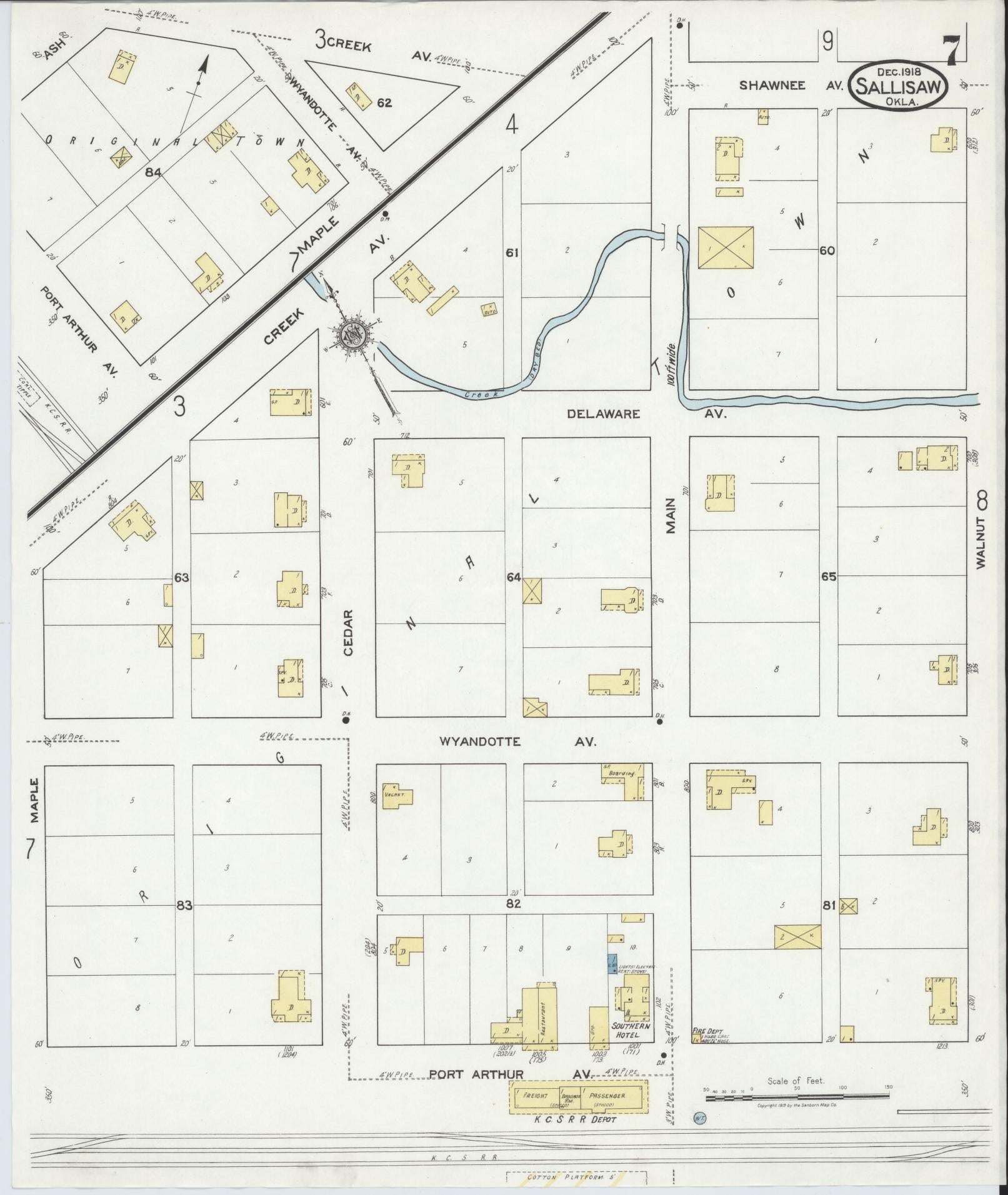 Sanborn Fire Insurance Map from Sallisaw, Sequoyah County, Oklahoma (1918), Sheet #0007 - Complete Map Set gallery image, historic Sanborn map, vintage wall art, Oklahoma Oklahoma