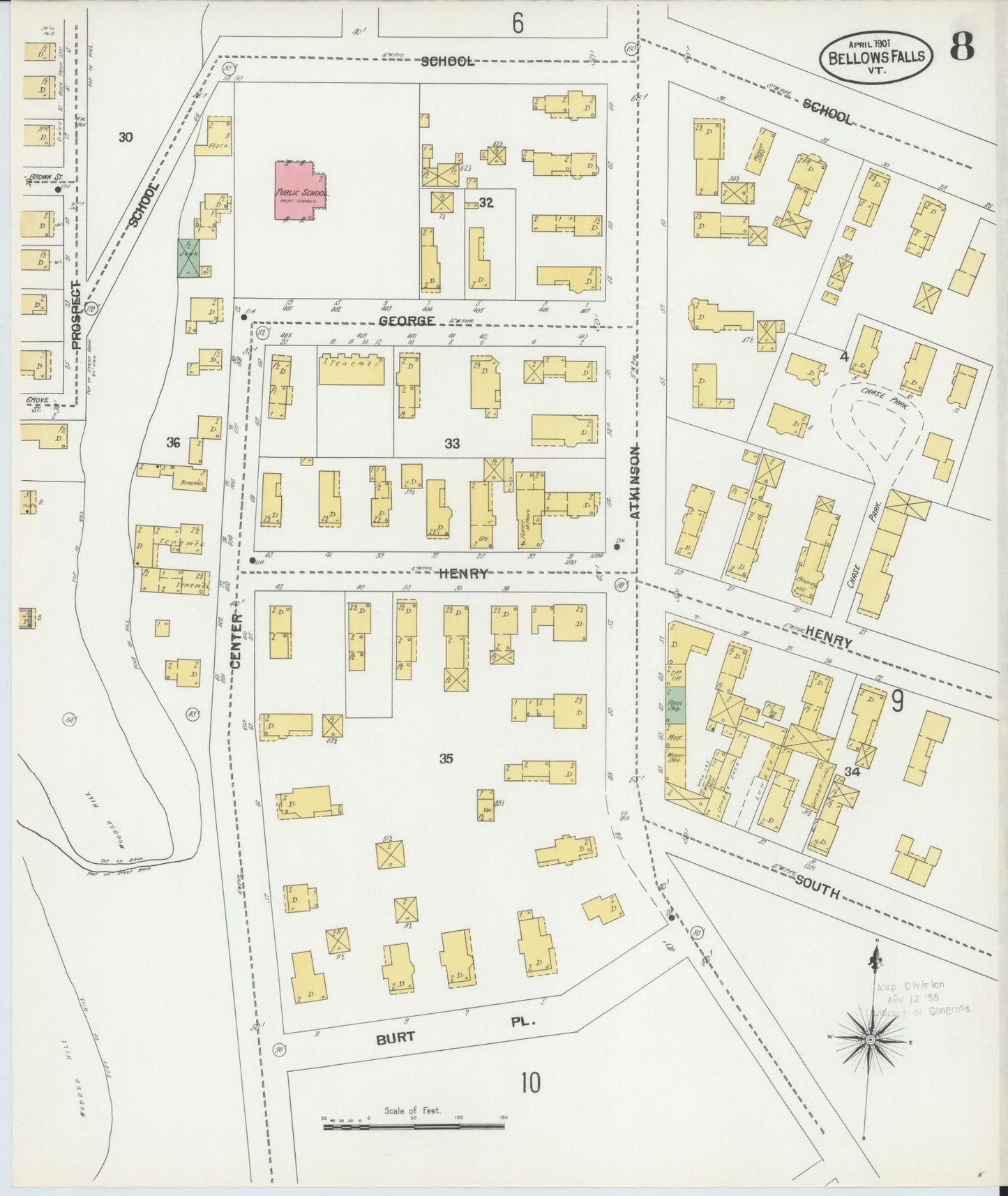Sanborn Fire Insurance Map from Bellows Falls, Windham County, Vermont (1901), Sheet #0008 - Complete Map Set gallery image, historic Sanborn map, vintage wall art, Vermont Vermont